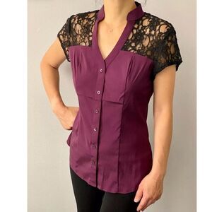 EXPRESS Maroon Burgundy Black Lace goth Top Career Work Blouse size XS